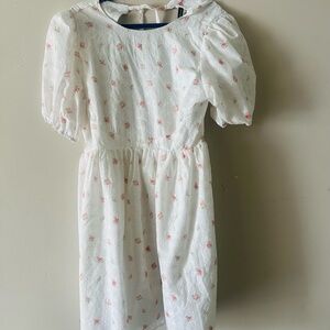 White Floral Puff-Sleeve women’s Dress - Charming Rose Print